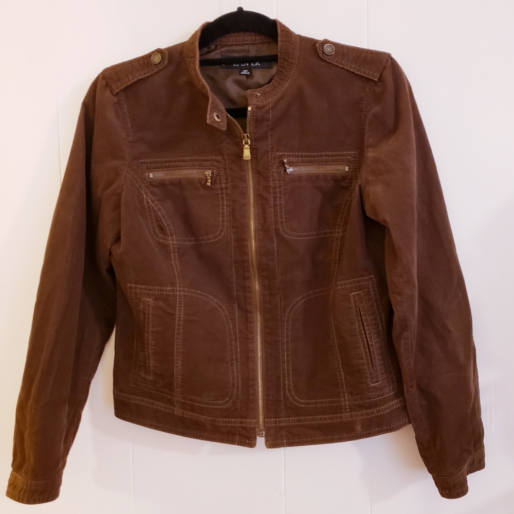 Kasper Women Jacket Size 10P Brown Corduroy Moto L